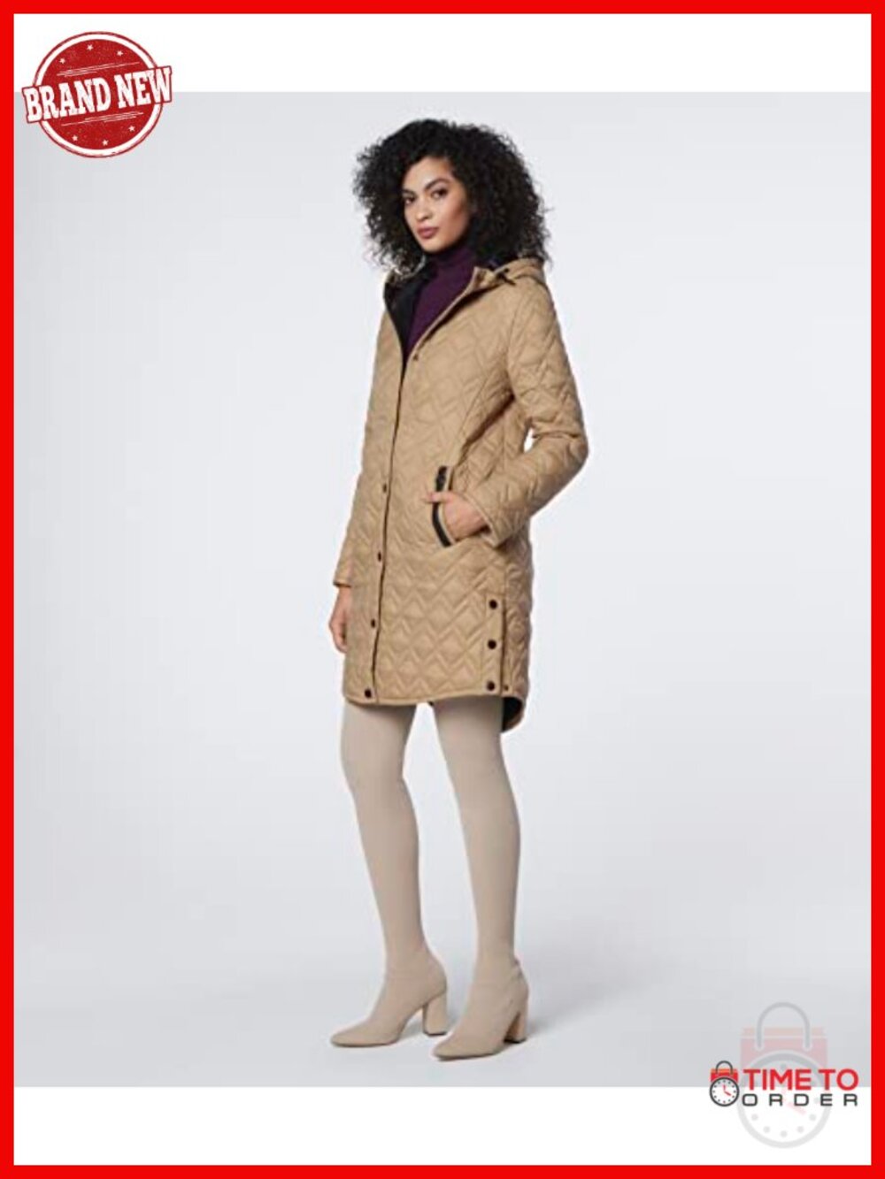 Women's Mid-Length Quilted Down Alternative Parka with Attached Hood - Picture 3 of 3